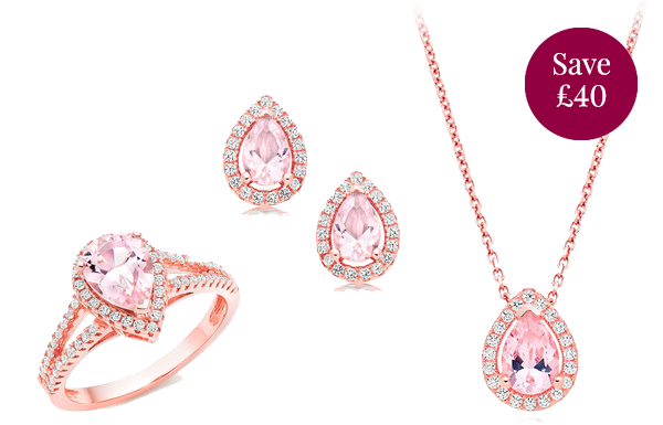 Silver Rose Gold Plated Synthetic Morganite and Cubic Zirconia Set