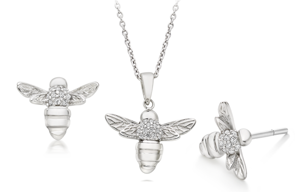 Summer Paradise Silver Cubic Zirconia Bee Pendant & Earrings