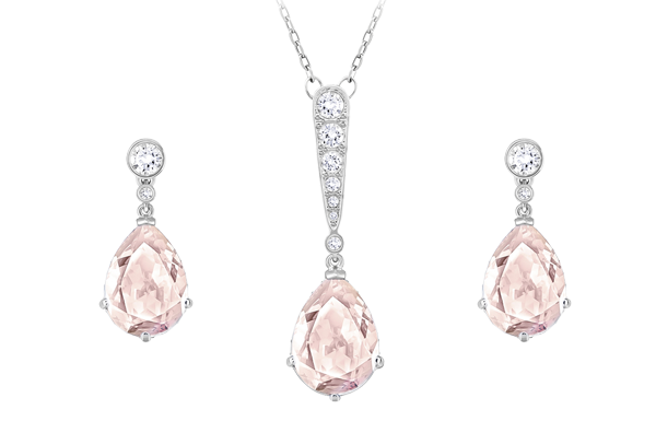 Swarovski Vintage Rhodium Plated Pink Crystal Pendant and Earrings Set