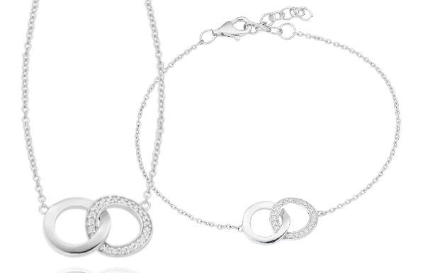 Silver Cubic Zirconia Double Circle Bracelet & Pendant