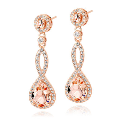 Rose Gold Plated Silver Peach Cubic Zirconia Drop Earrings