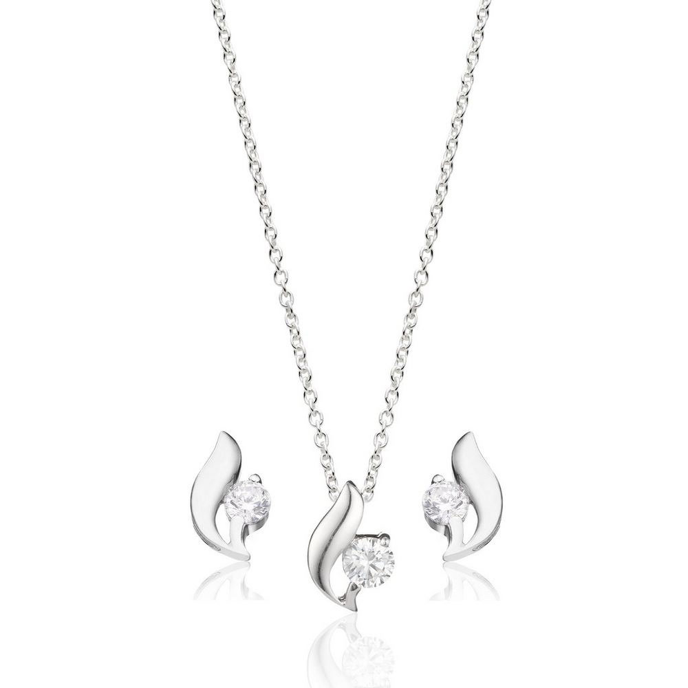 Silver Cubic Zirconia Pendant and Stud Earrings Set