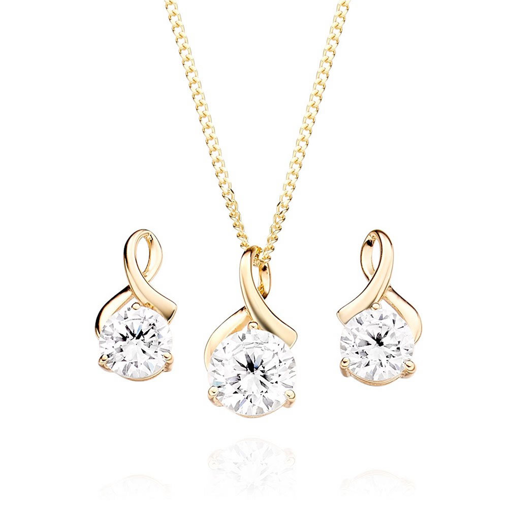 9ct Gold Cubic Zirconia Pendant and Earrings Set
