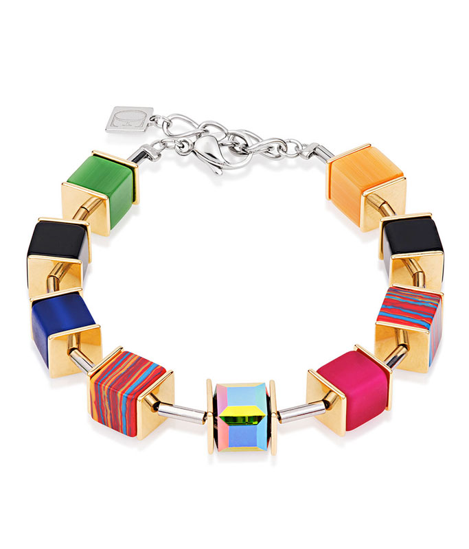 Coeur De Lion Geo Cube Stainless Steel and Gold Plated Crystal Bracelet