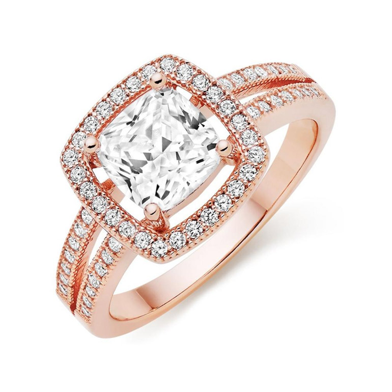 Silver Rose Gold Plated Cubic Zirconia Cocktail Ring