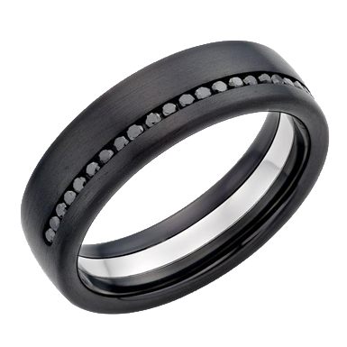 Platinum and Zirconium Men’s Black Diamond Wedding Ring