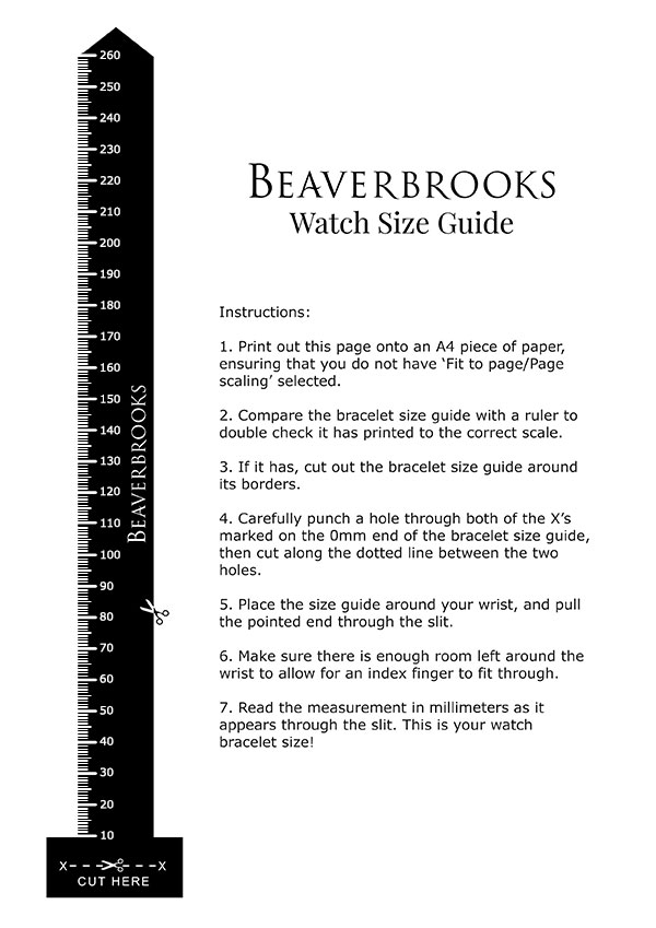 Beaverbrooks Watch Size Guide