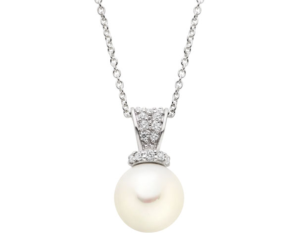 Silver Synthetic Pearl Cubic Zirconia Pendant