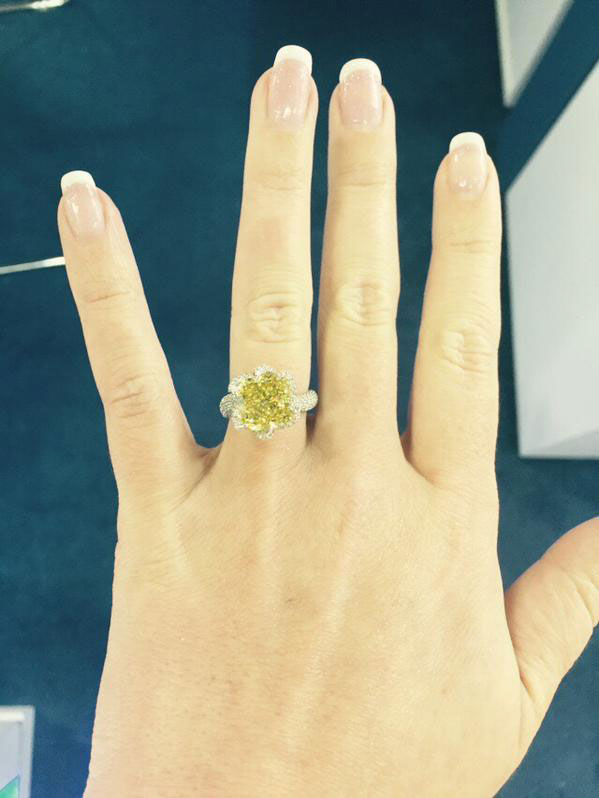 6.01ct fancy vivid natural yellow diamond with 328 diamonds