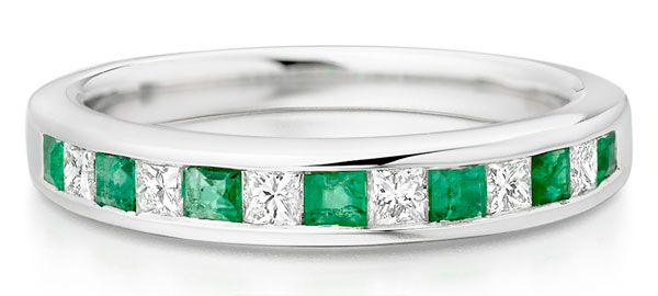 18ct White Gold Diamond and Emerald Half Eternity Ring