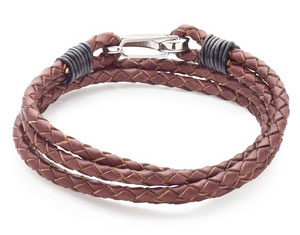 Steel Leather Brown Double Wrap Bracelet