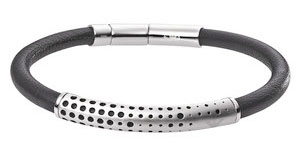 Emporio Armani Macro Black Leather Slim Bracelet