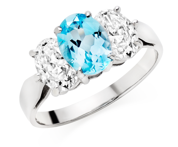 9ct White Gold Blue Topaz and Cubic Zirconia Three Stone Ring