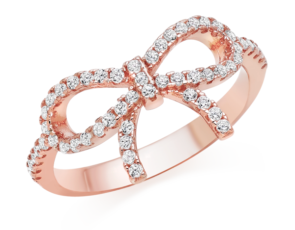 Silver Rose gold Plated Cubic Zirconia Bow Ring