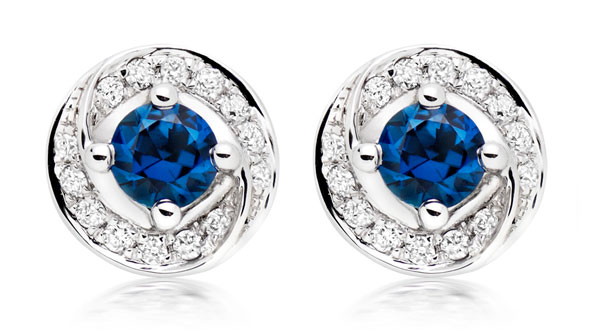 9ct White Gold Diamond Sapphire Stud Earrings